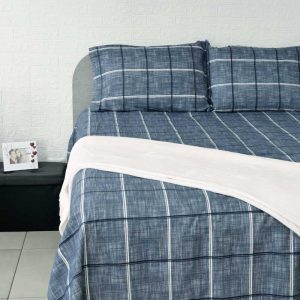 Lenzuola matrimoniali flanella denim avio ambientate 2
