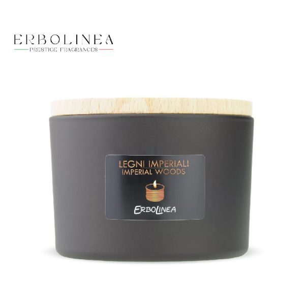 Candela profumata 100% soia legni imperiali chiusa