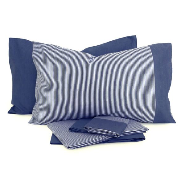 Lenzuola matrimoniali duetto righe blu