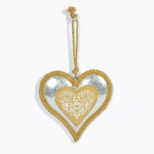 Addobbo di Natale cuore in metallo e canapa