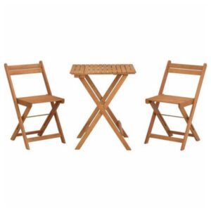 Set tavolo con due sedie da giardino in legno naturale