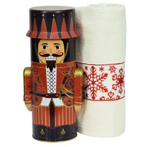 Barattolo schiaccianoci rosso con strofinaccio