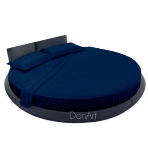 Lenzuola per letto rotondo di colore blu ambientato
